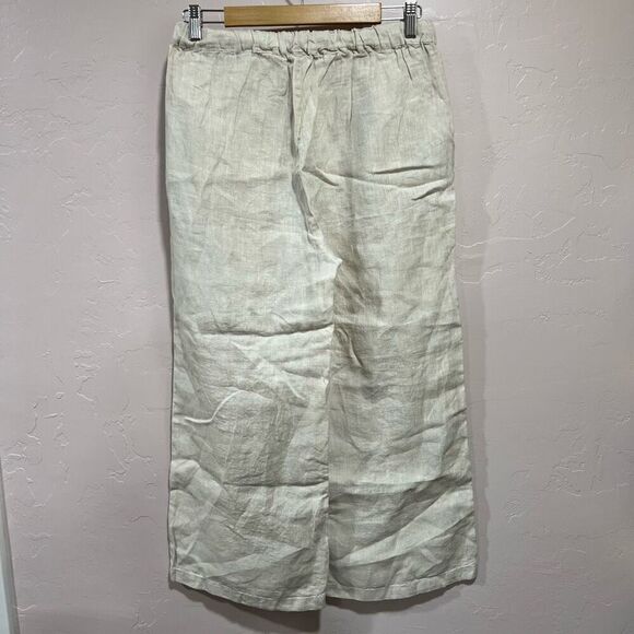 Sigrid Olsen Linen Pants Natural Beige Cropped Size Medium Tie Waist - Picture 5 of 7